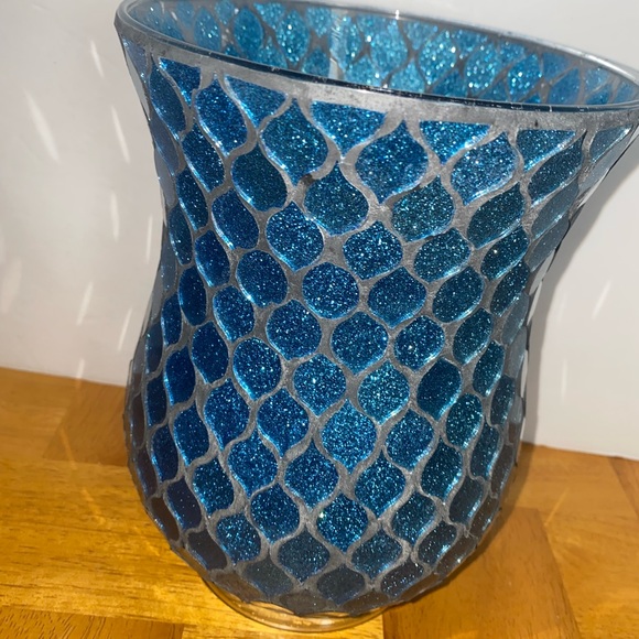 Art Beautiful Blue Sparkle Mosaic Hurricane Vase Candle Holder Decor Poshmark